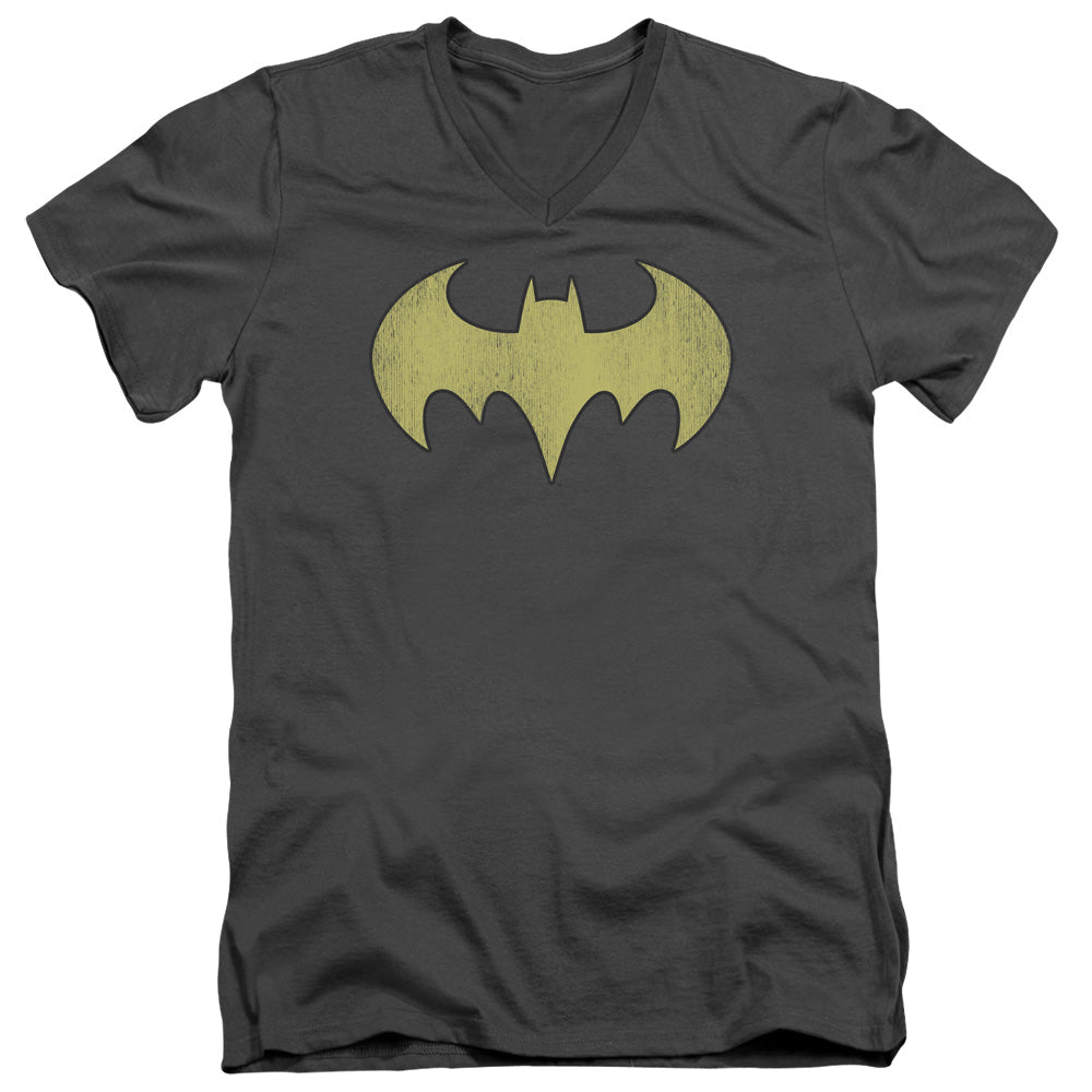 DC Comics Batgirl Logo Distressed Mens Slim Fit V Neck T Shirt Charcoal Officially Licensed