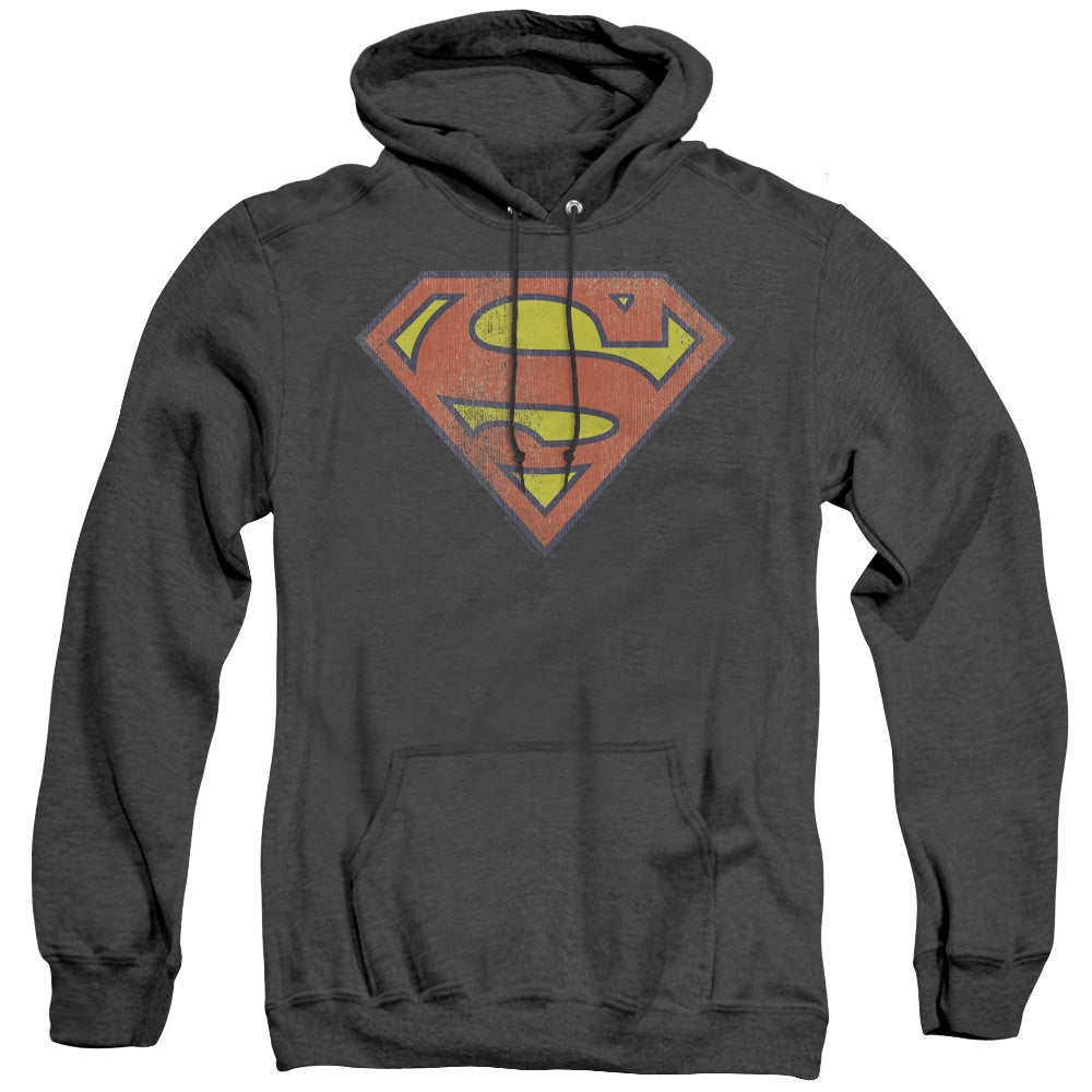DC Comics Retro Supes Logo Distressed Heather Mens Hoodie Black Officially Licensed