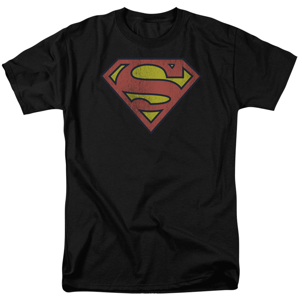 DC Comics Retro Supes Logo Distressed Mens T Shirt Black Officially Licensed