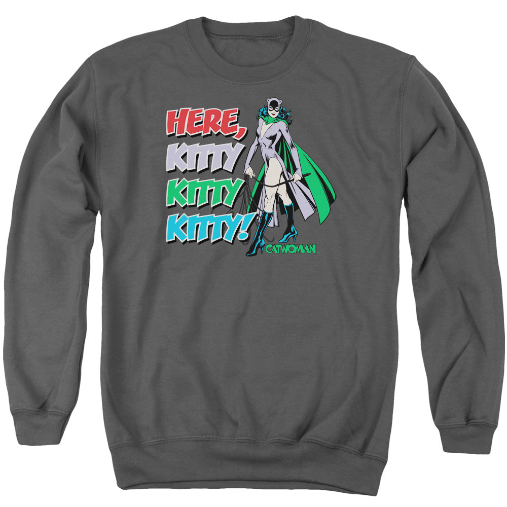 DC Comics Here Kitty Mens Crewneck Sweatshirt Charcoal Officially Licensed