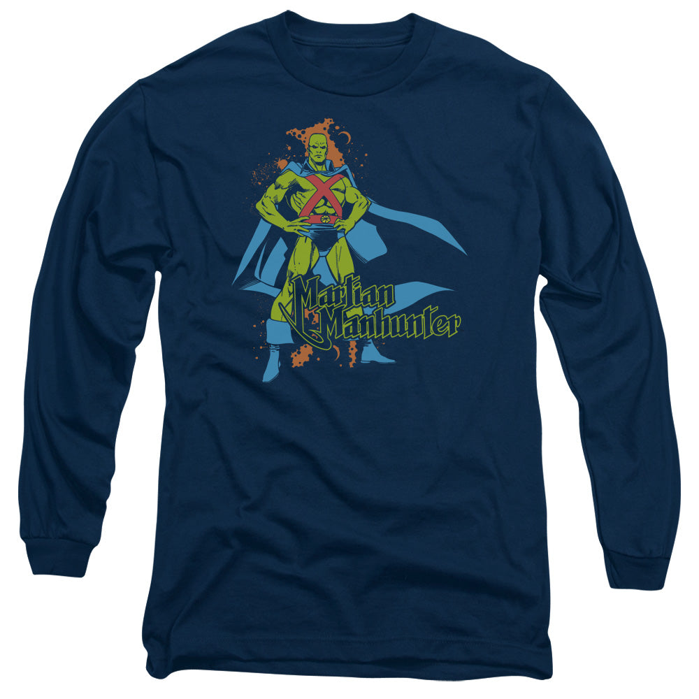 DC Comics Martian Manhunter Mens Long Sleeve Shirt Navy Blue Officially Licensed