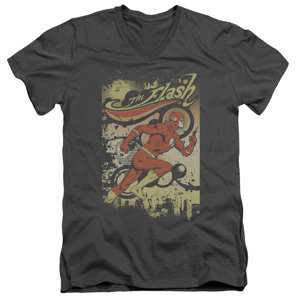 DC Comics Flash Just Passing Through Mens Slim Fit V Neck T Shirt Charcoal Officially Licensed