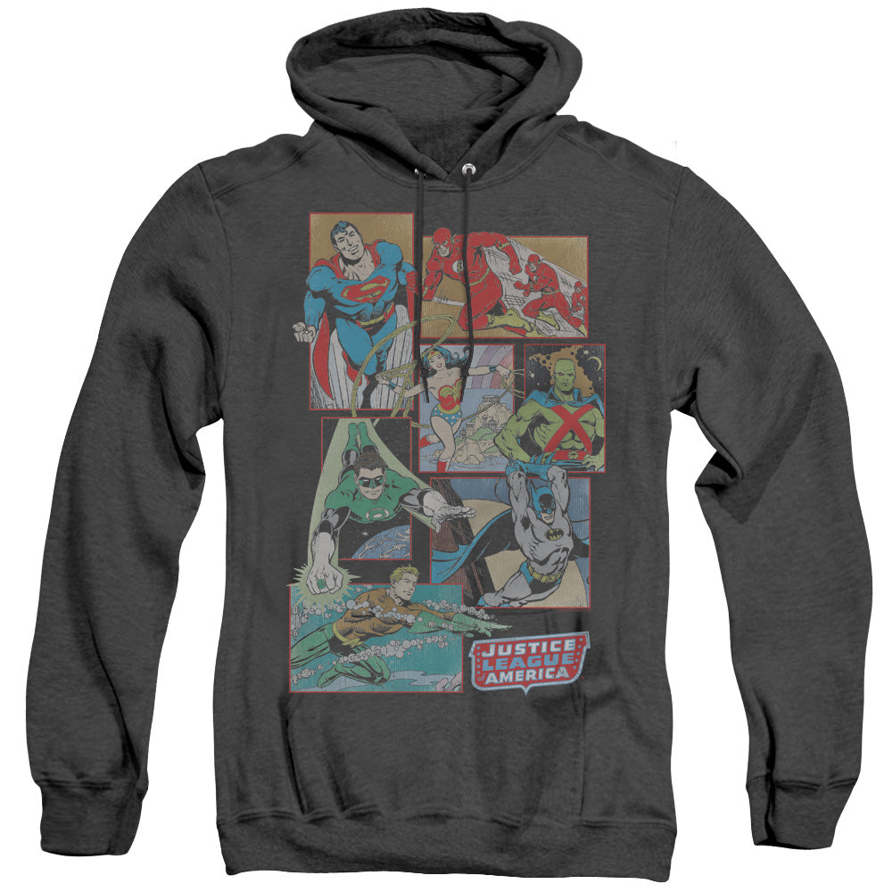 DC Comics Justice League Boxes Heather Mens Hoodie Black Officially Licensed