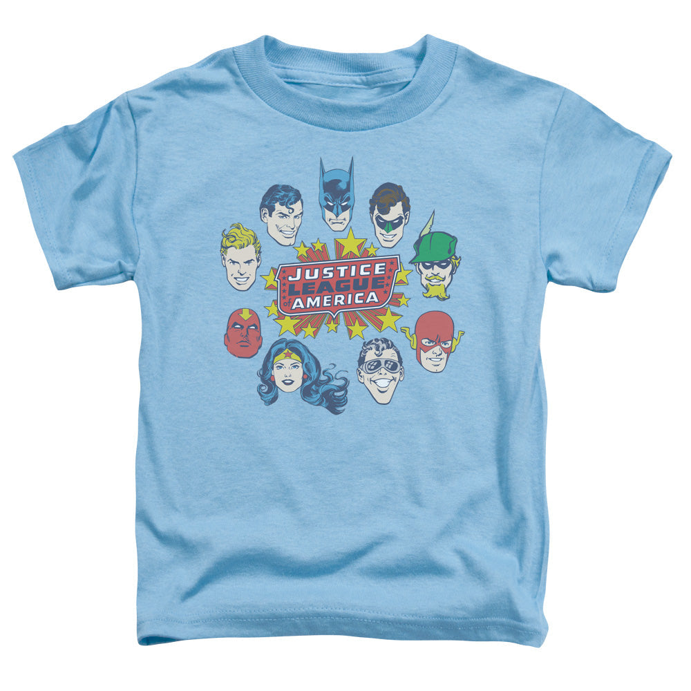 DC Comics Justice Head Circle Toddler Kids Youth T Shirt Carolina Blue Officially Licensed