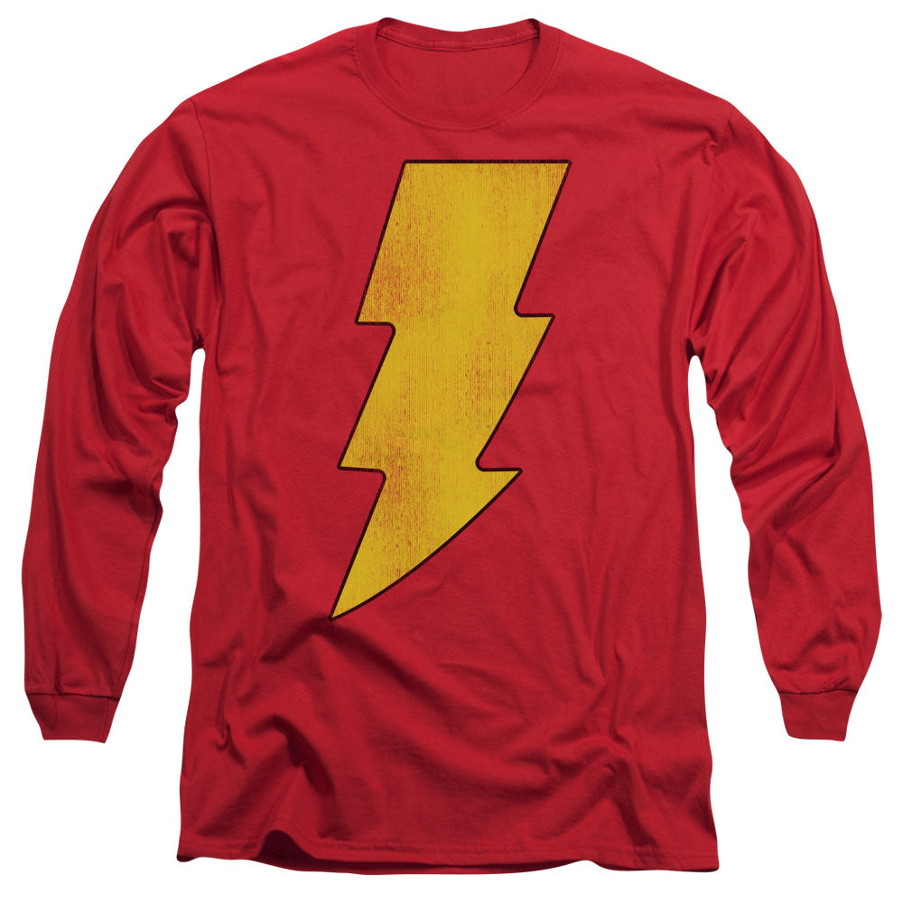 DC Comics Shazam Logo Distressed Mens Long Sleeve Shirt Red Officially Licensed