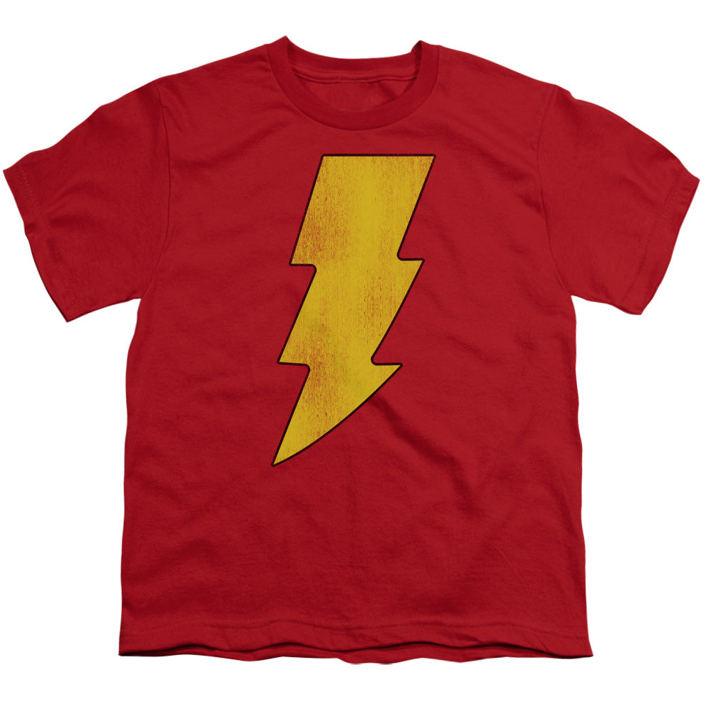 DC Comics Shazam Logo Distressed Kids Youth T Shirt Red Officially Licensed