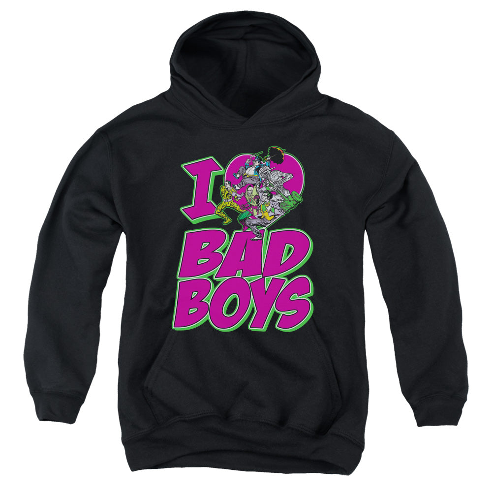 DC Comics I Heart Bad Boys Kids Youth Hoodie Black Officially Licensed