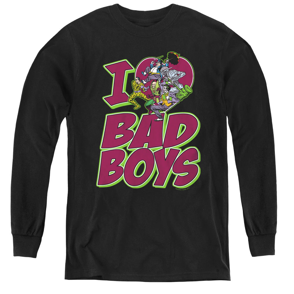 DC Comics I Heart Bad Boys Long Sleeve Kids Youth T Shirt Black Officially Licensed