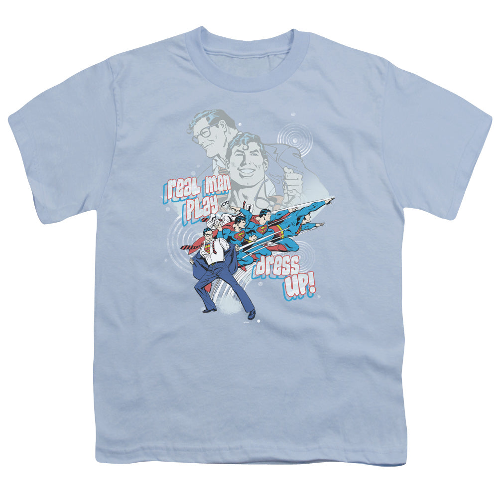 DC Comics Real Men Kids Youth T Shirt Light Blue Officially Licensed
