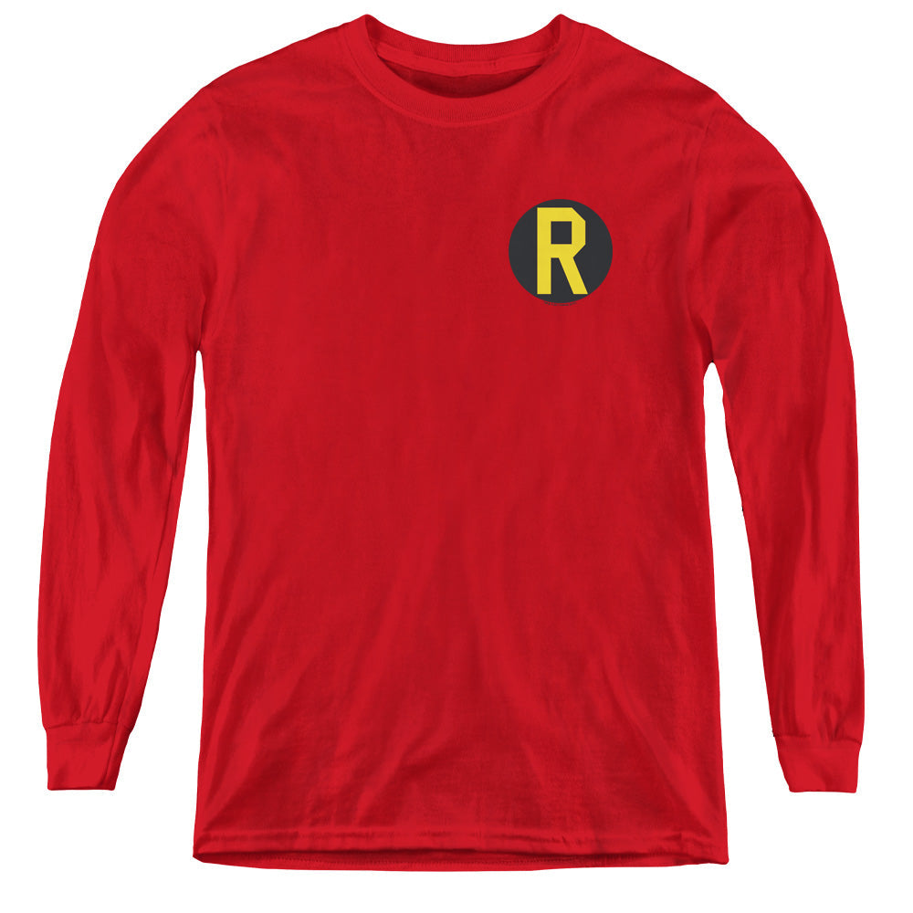 DC Comics Robin Logo Long Sleeve Kids Youth T Shirt Red Officially Licensed