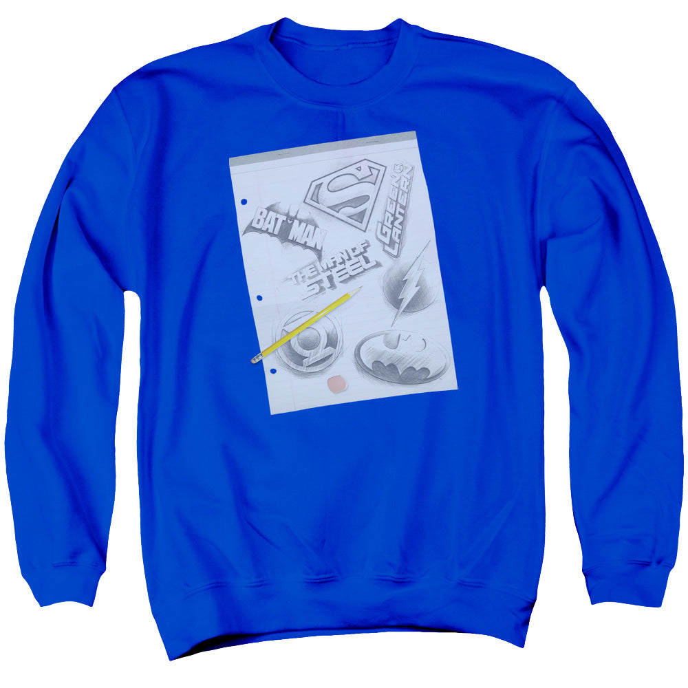 DC Comics Logo Note Paper Mens Crewneck Sweatshirt Royal Blue Officially Licensed