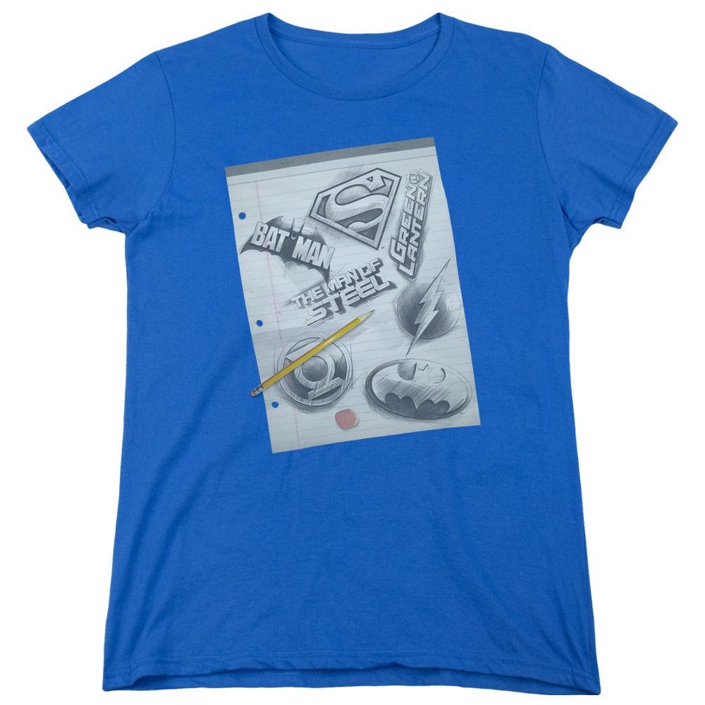 DC Comics Logo Note Paper Womens T Shirt Royal Blue Officially Licensed
