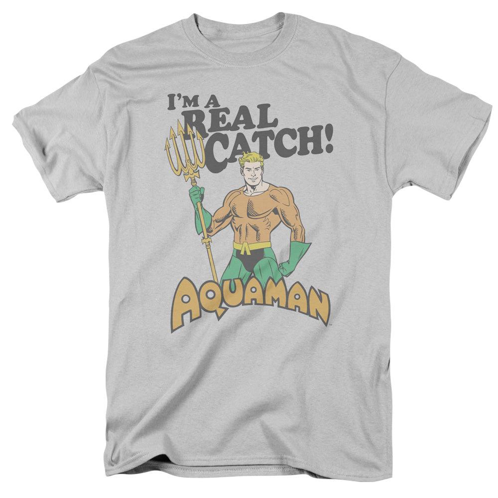 DC Comics Real Catch Mens T Shirt Silver Officially Licensed