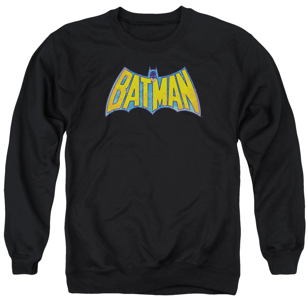 DC Comics Batman Neon Distress Logo Mens Crewneck Sweatshirt Black Officially Licensed