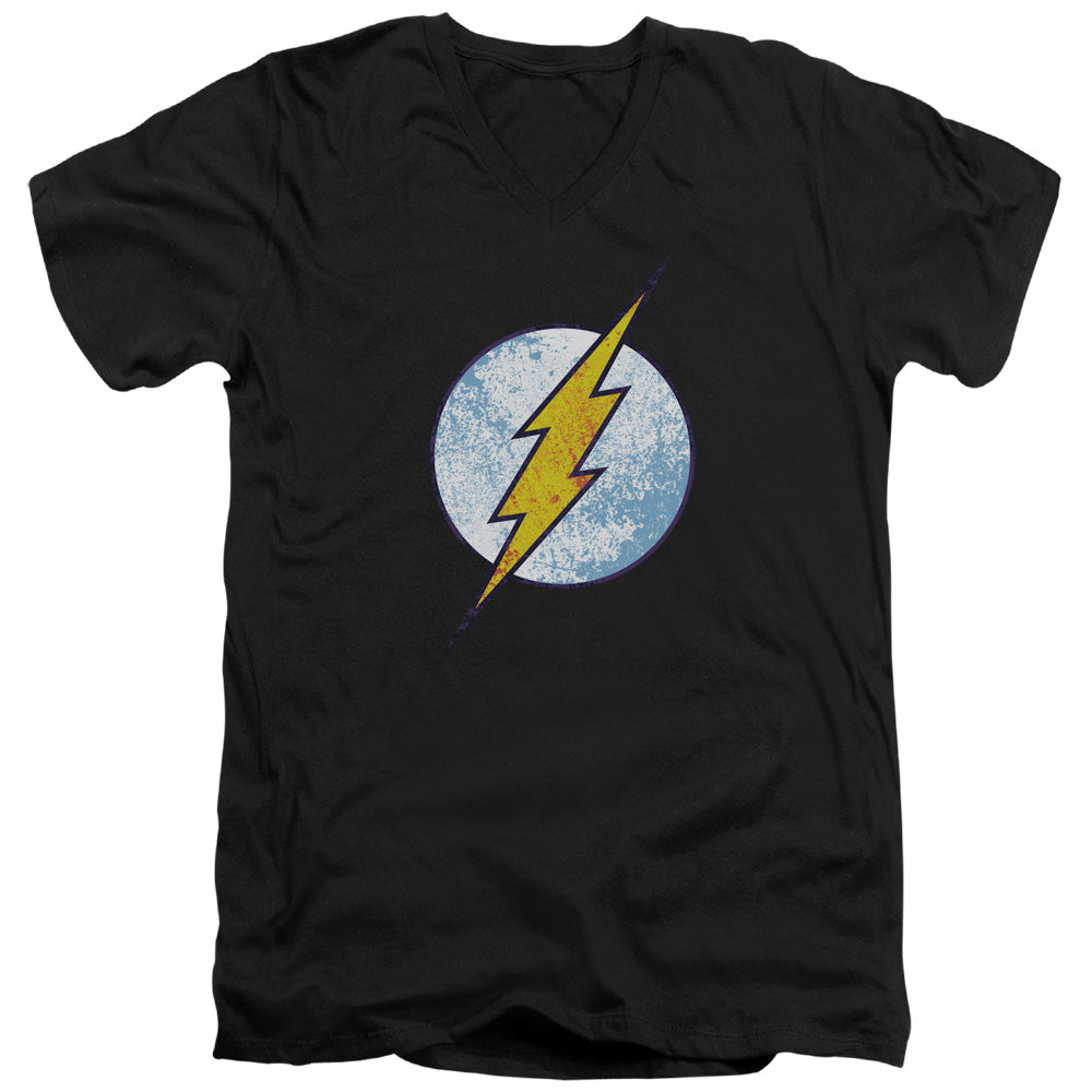 DC Comics Flash Flash Neon Distress Logo Mens Slim Fit V Neck T Shirt Black Officially Licensed
