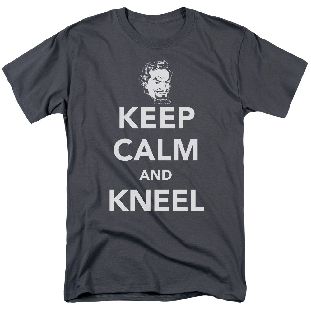 DC Comics Keep Calm and Kneel Mens T Shirt Charcoal Officially Licensed