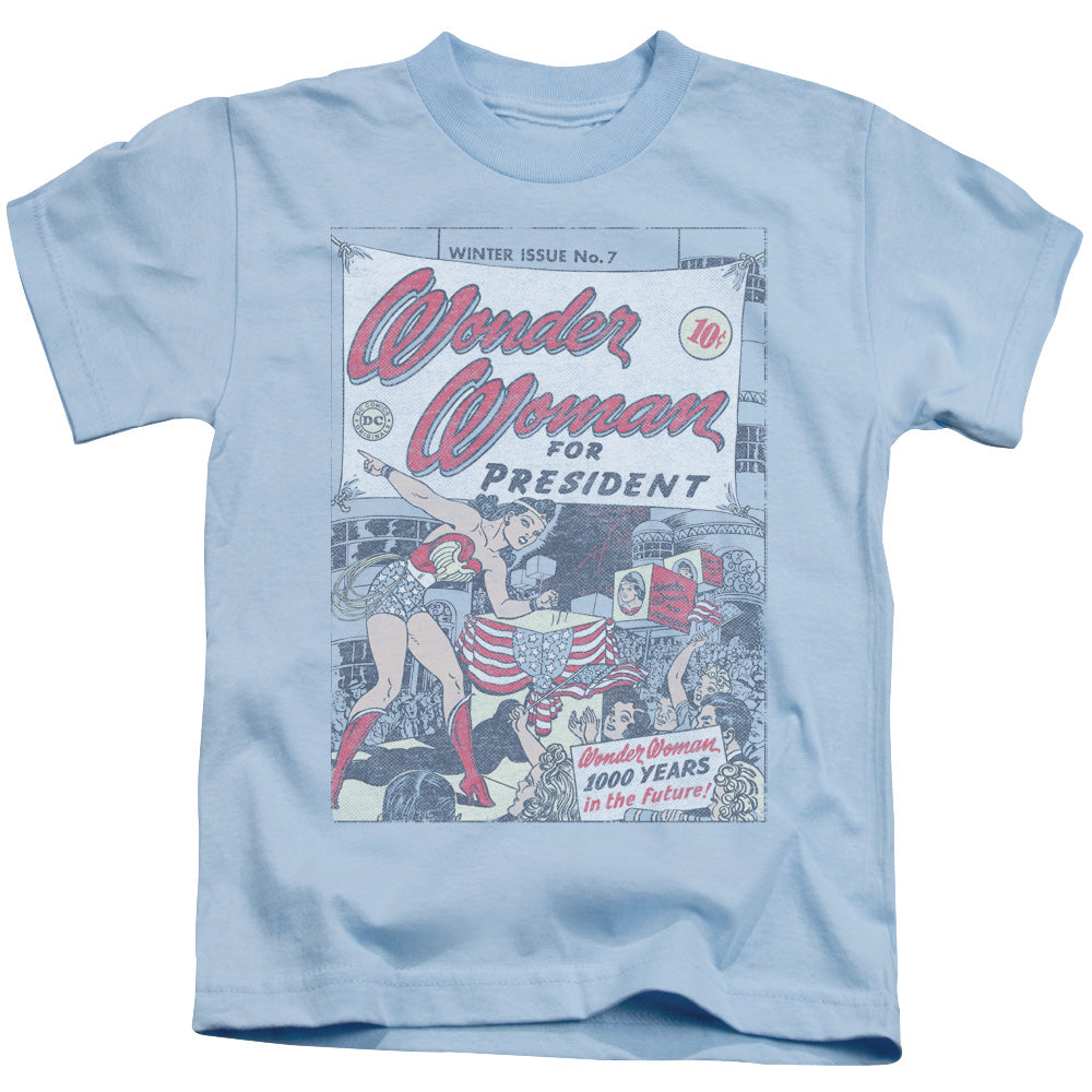 DC Comics Ww for President Juvenile Kids Youth T Shirt Light Blue Officially Licensed