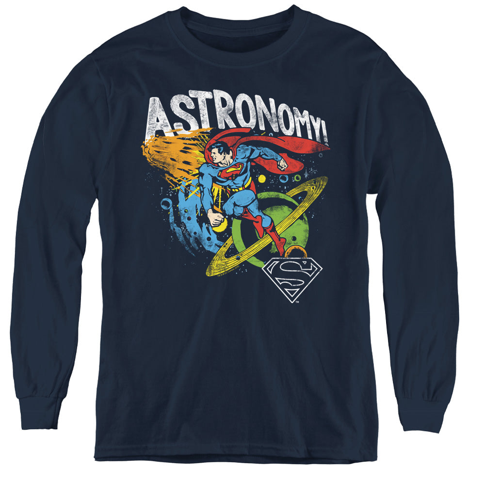 DC Comics Astronomy Long Sleeve Kids Youth T Shirt Navy Blue Officially Licensed