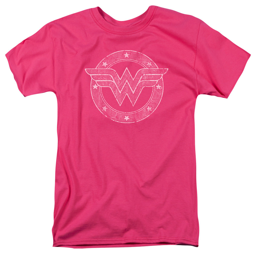 Dc Tattered Emblem Mens T Shirt Hot Pink Officially Licensed