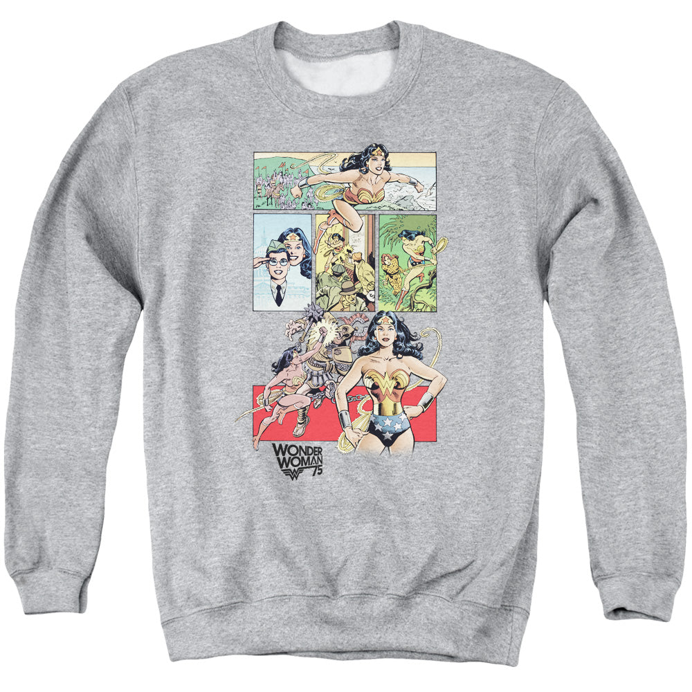 Wonder Woman WW75 Comic Page Mens Crewneck Sweatshirt Athletic Heather Officially Licensed