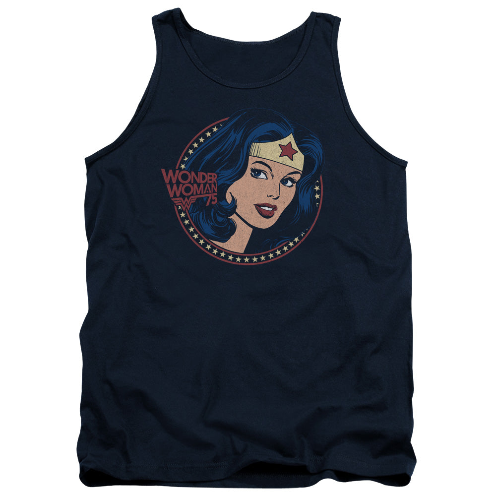 DC Comics WW75 Starburst Portrait Mens Tank Top Shirt Navy Blue Officially Licensed