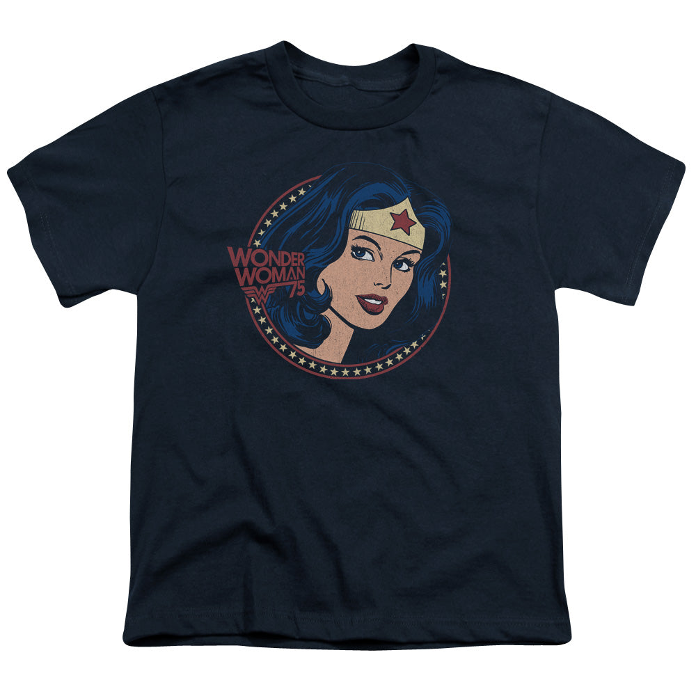 DC Comics WW75 Starburst Portrait Kids Youth T Shirt Navy Blue Officially Licensed