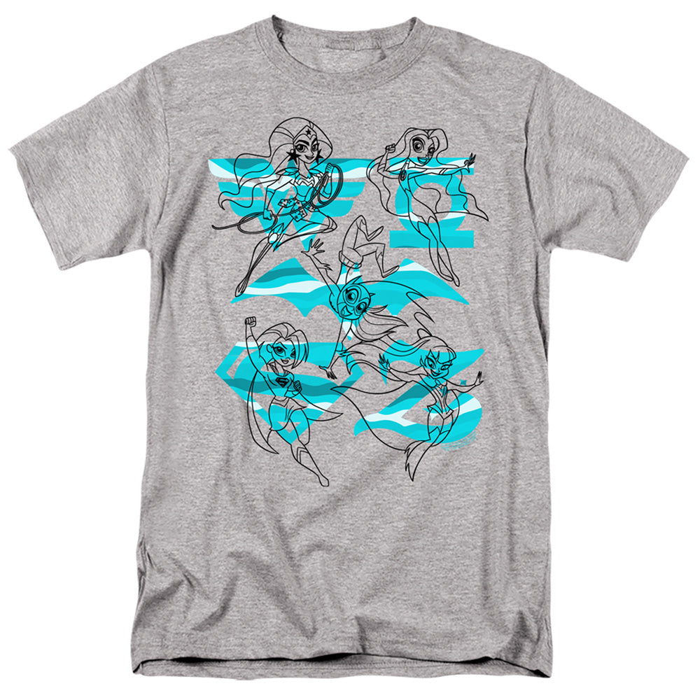 DC Comics Superhero Girls Line Art Group Mens T Shirt Athletic Heather Officially Licensed