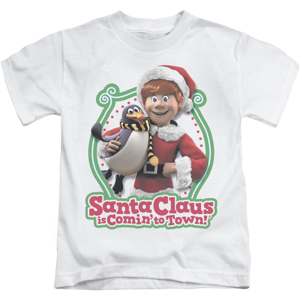 Santa Claus is Comin to Town Penguin Juvenile Kids Youth T Shirt White Officially Licensed
