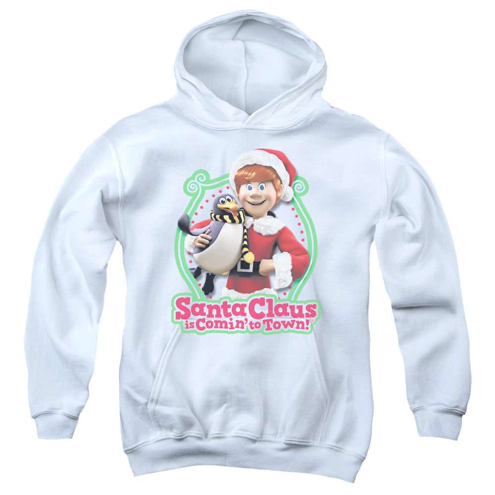 Santa Claus is Comin to Town Penguin Kids Youth Hoodie White Officially Licensed