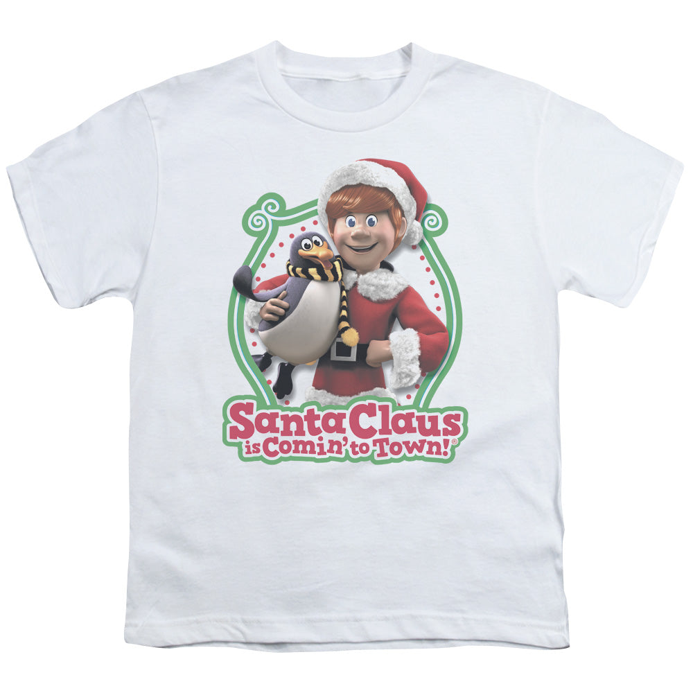 Santa Claus is Comin to Town Penguin Kids Youth T Shirt White Officially Licensed
