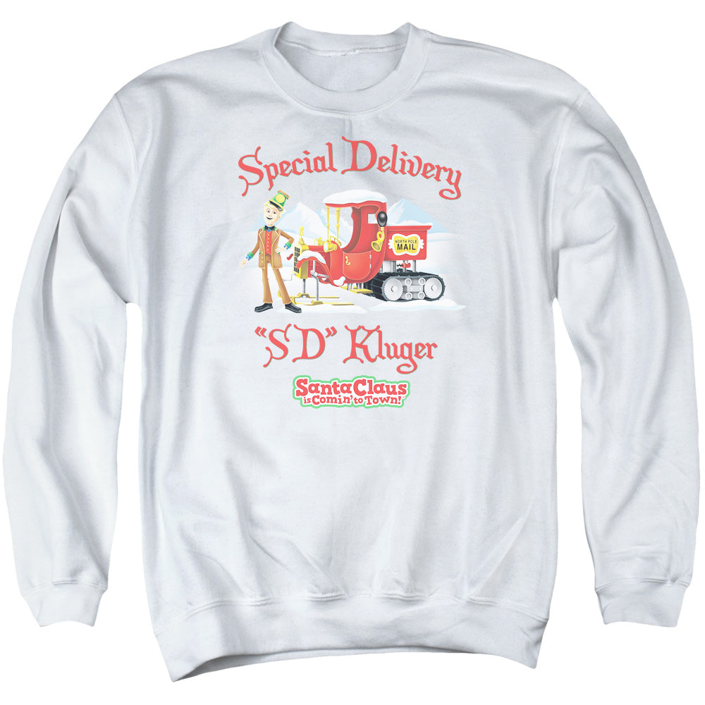 Santa Claus is Comin to Town Kluger Mens Crewneck Sweatshirt White Officially Licensed
