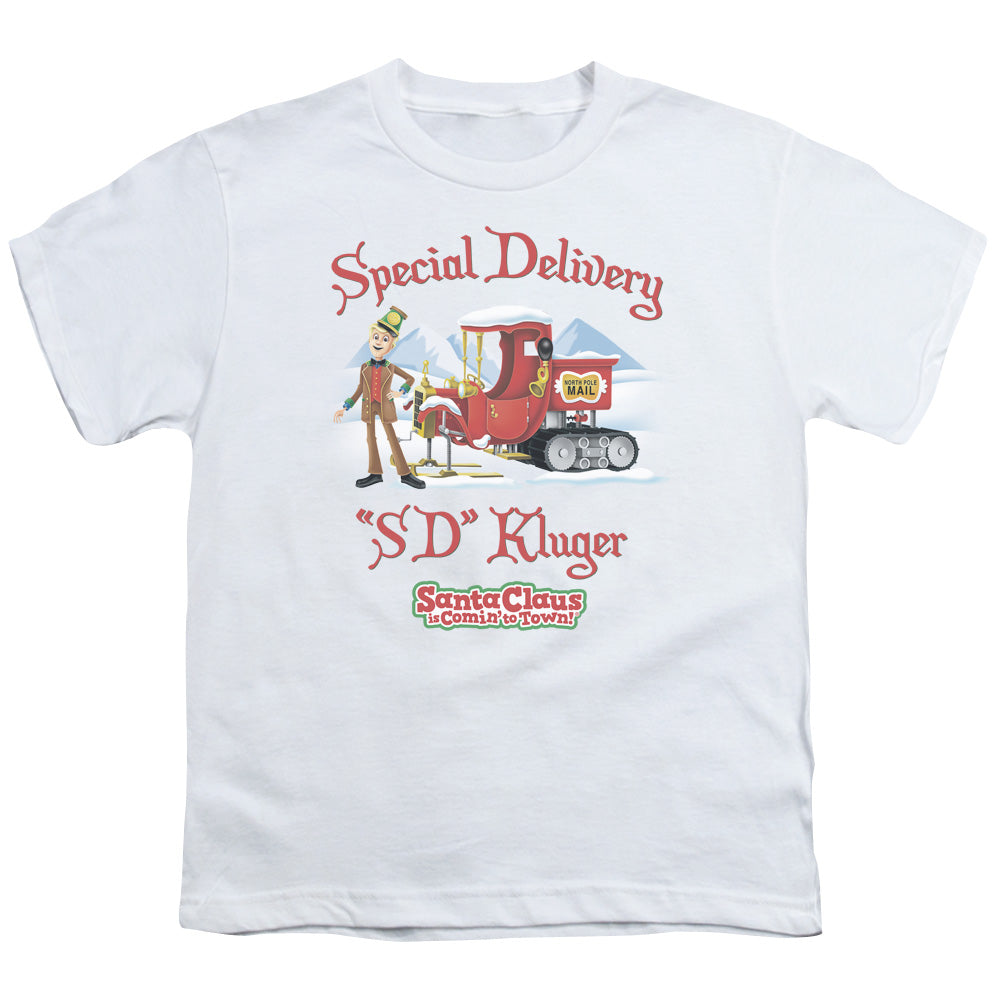 Santa Claus is Comin to Town Kluger Kids Youth T Shirt White Officially Licensed