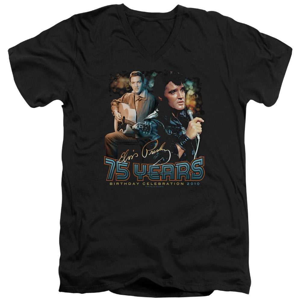 Elvis Presley 75 Years Mens Slim Fit V-Neck T Shirt Black Officially Licensed