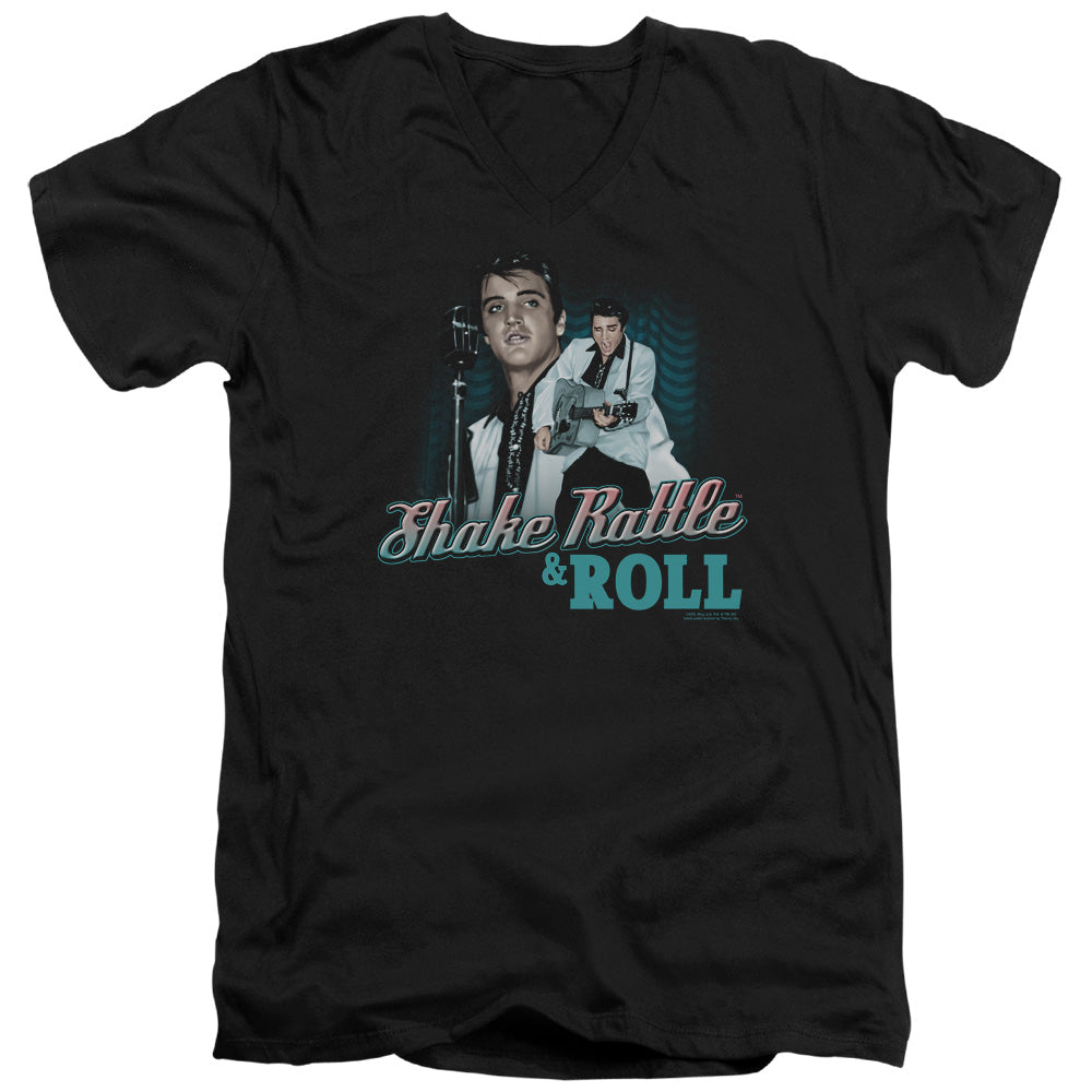 Elvis Presley Shake Rattle & Roll Mens Slim Fit V-Neck T Shirt Black Officially Licensed