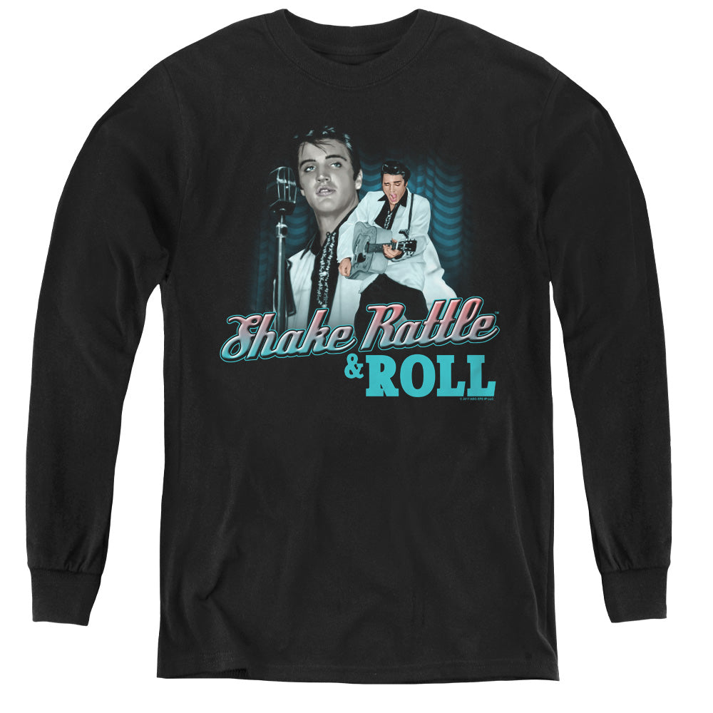 Elvis Presley Shake Rattle & Roll Long Sleeve Kids Youth T Shirt Black Officially Licensed