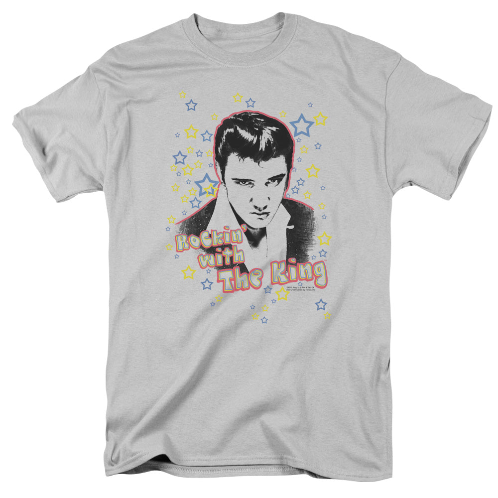 Elvis Presley Rockin With The King Mens T Shirt Silver Officially Licensed