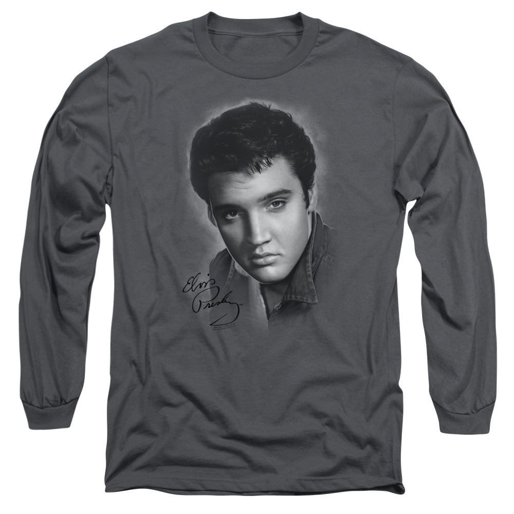 Elvis Presley Grey Portrait Mens Long Sleeve Shirt Charcoal Officially Licensed Officially Licensed