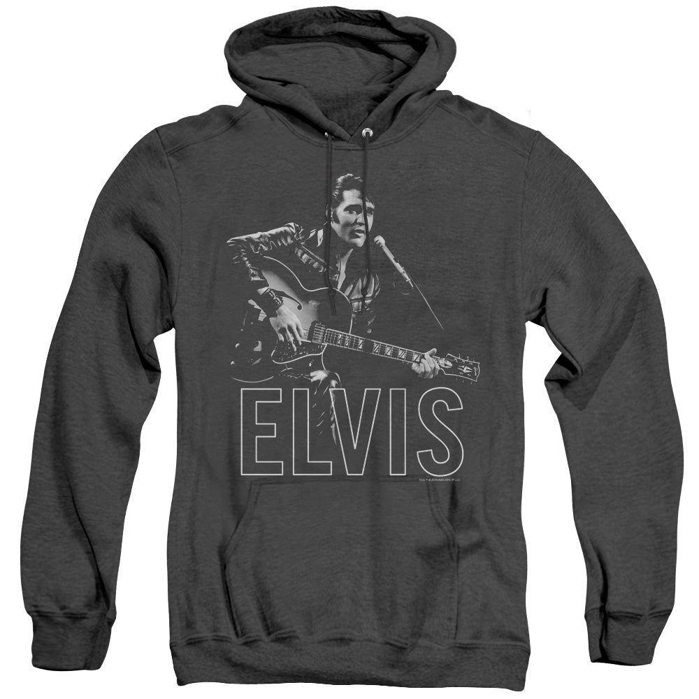 Elvis Presley Guitar In Hand Heather Mens Hoodie Black Officially Licensed