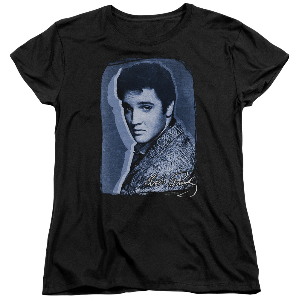 Elvis Presley Overlay Womens T Shirt Black Officially Licensed