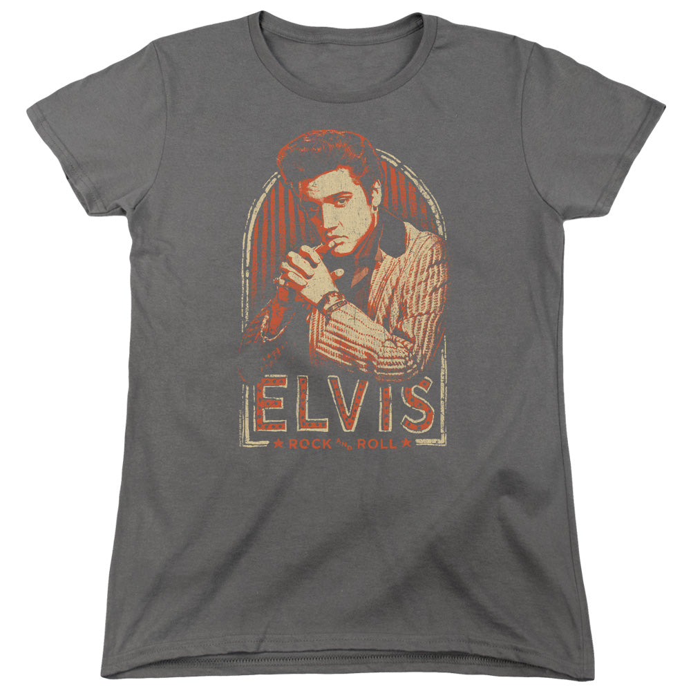 Elvis Presley Stripes Womens T Shirt Charcoal Officially Licensed