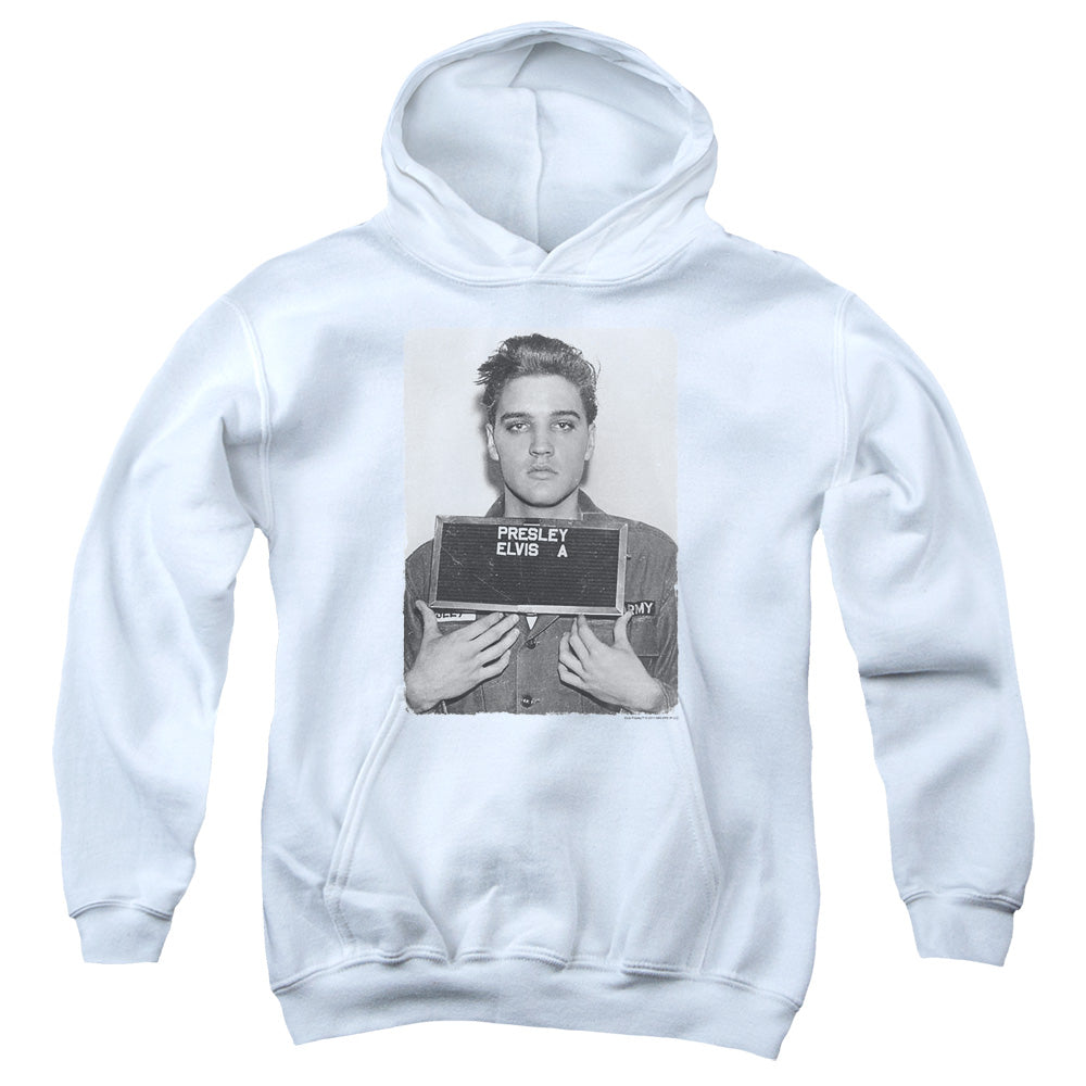 Elvis Presley Army Mug Shot Kids Youth Hoodie White Officially Licensed