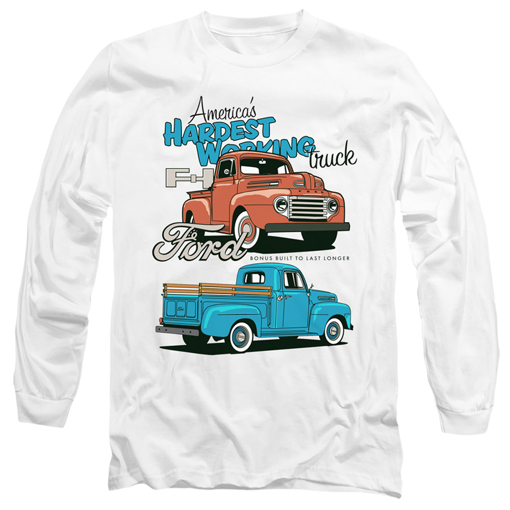 Ford Trucks Hardest Working Mens Long Sleeve Shirt White Officially Licensed