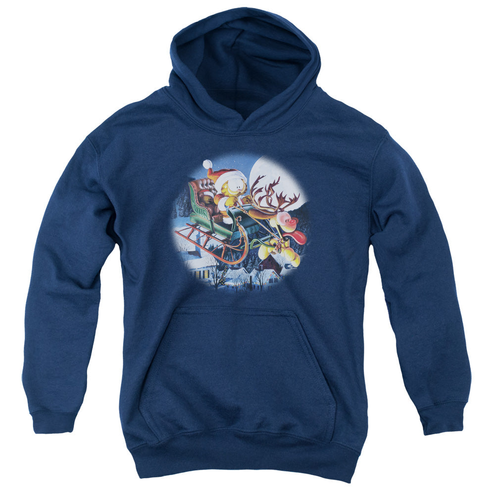 Garfield Moonlight Ride Kids Youth Hoodie Navy