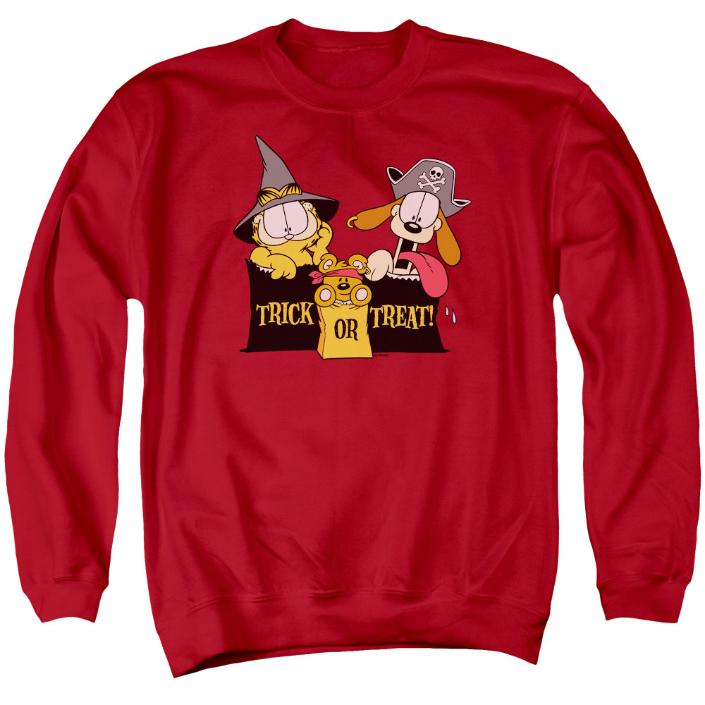 Garfield Trick or Treat Mens Crewneck Sweatshirt Red