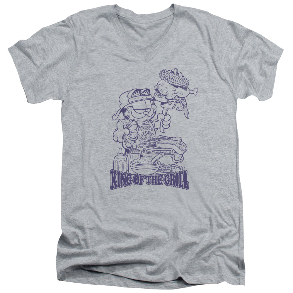 Garfield King of the Grill Mens Slim Fit V-Neck T Shirt Athletic Heather