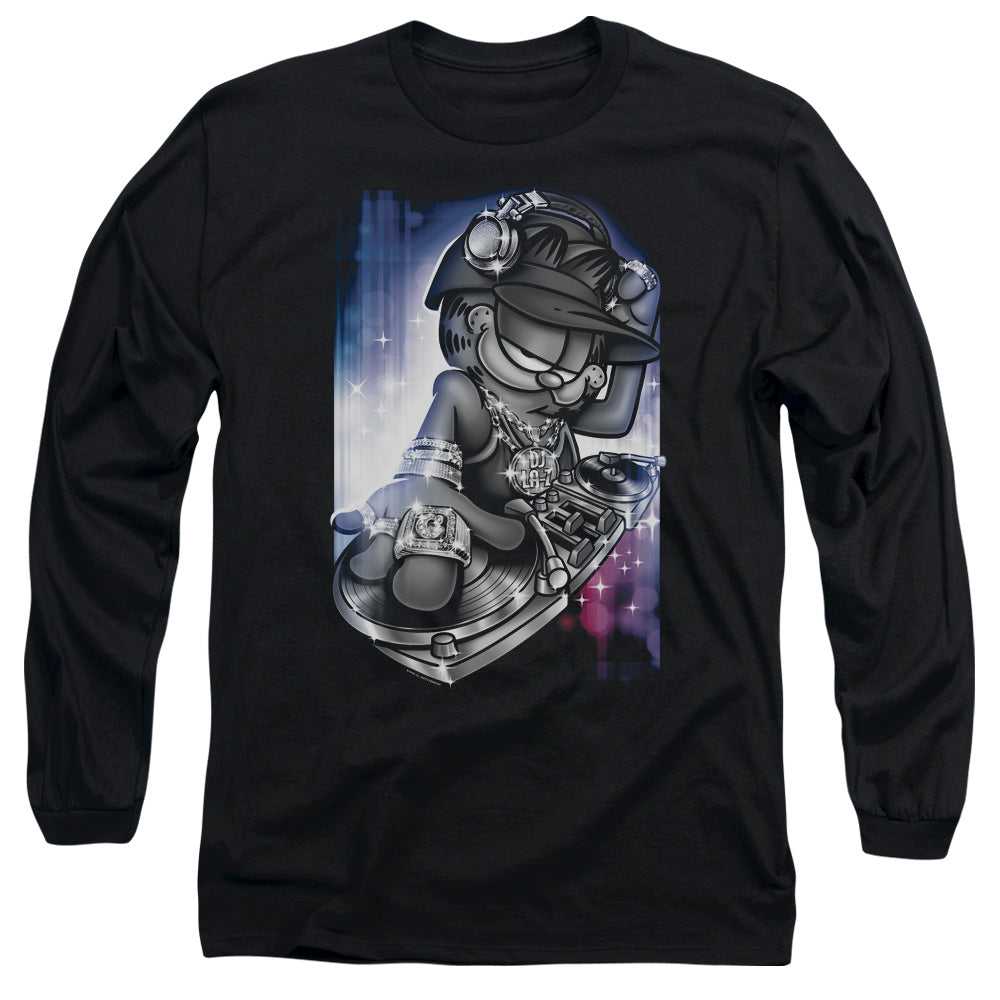 Garfield Dj Lazy Mens Long Sleeve Shirt Black Officially Licensed