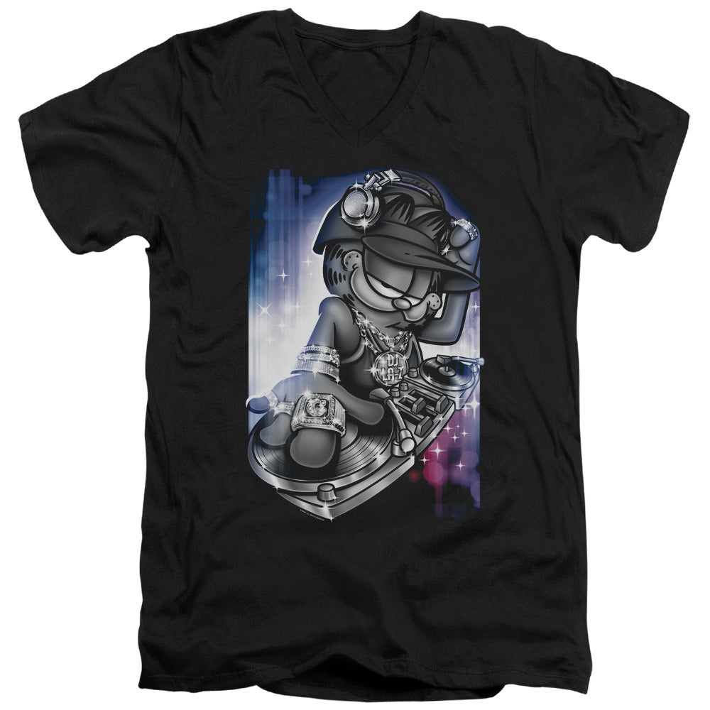 Garfield Dj Lazy Mens Slim Fit V-Neck T Shirt Black