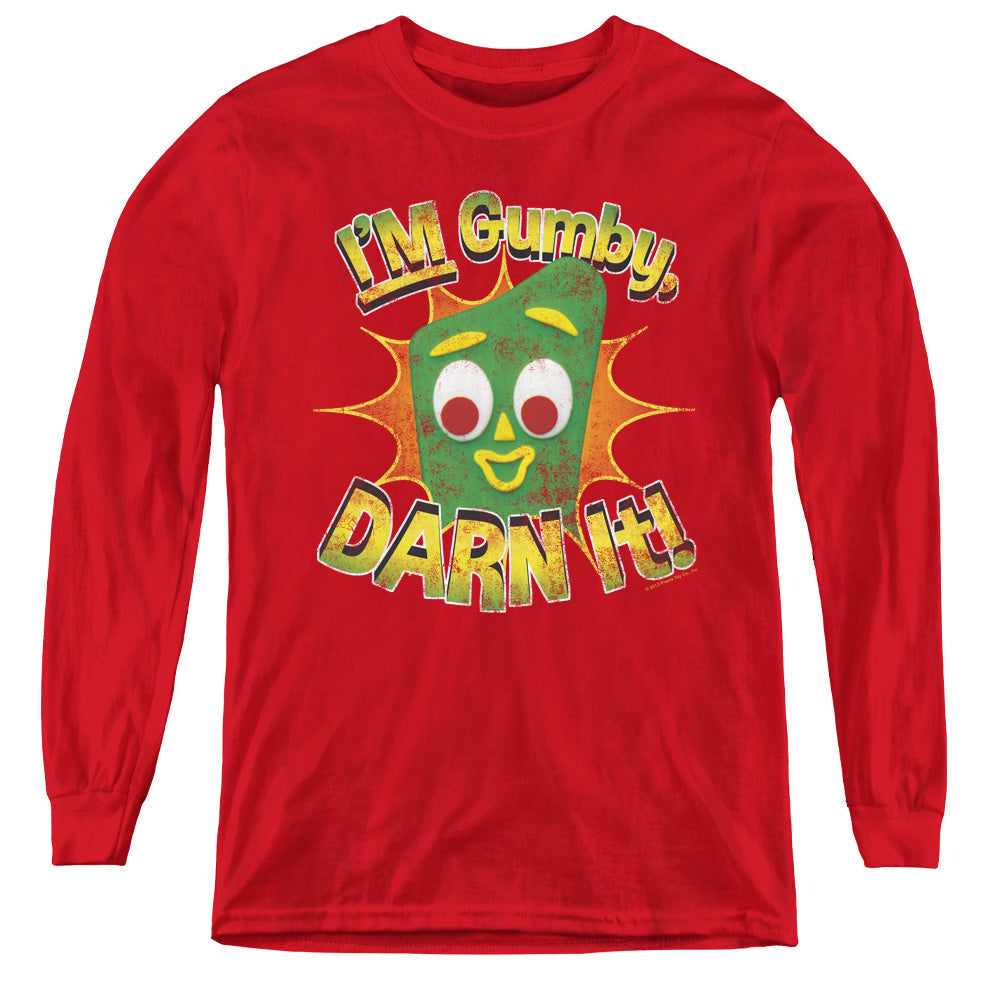 Gumby Darn It Long Sleeve Kids Youth T Shirt Red