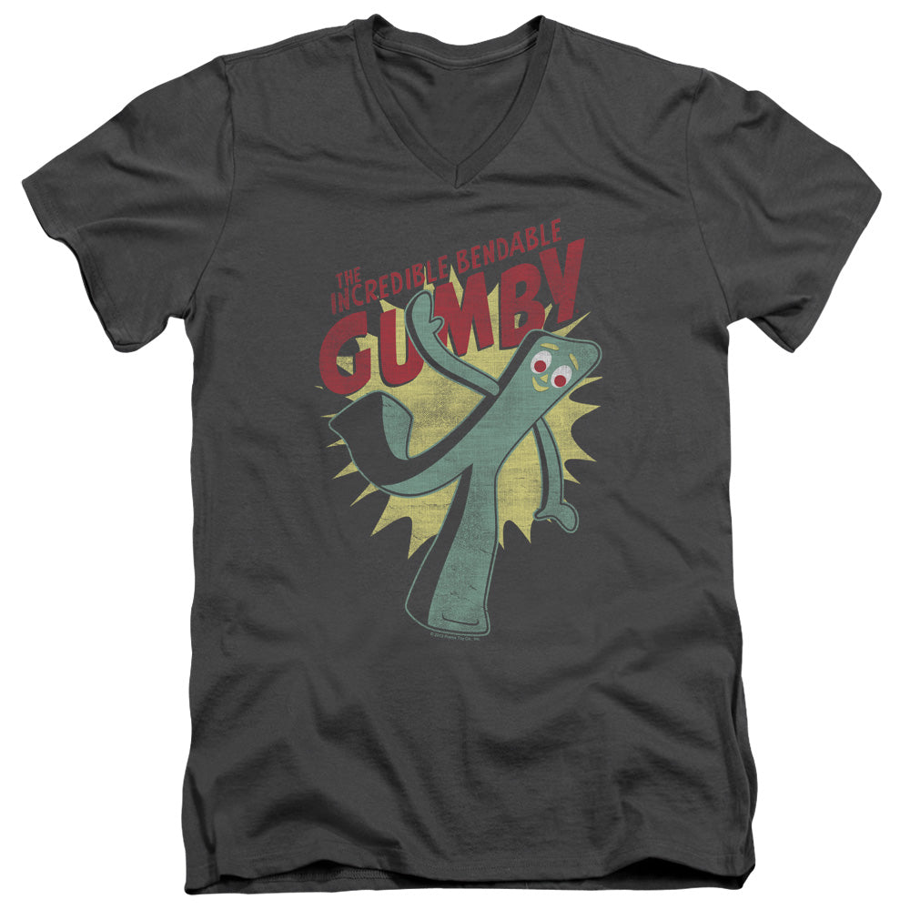 Gumby Bendable Mens Slim Fit V-Neck T Shirt Charcoal
