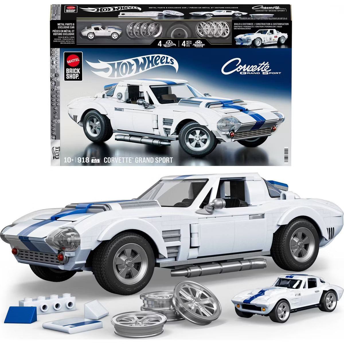 Mattel Brick Shop Hot Wheels Corvette Grand Sport Building Toy Kit for Collectors - 918pc